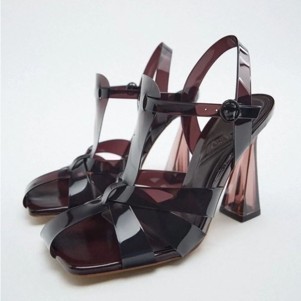 ZARA  VINYL HEELED CAGE SANDALS 3320/010 - Picture 6 of 12